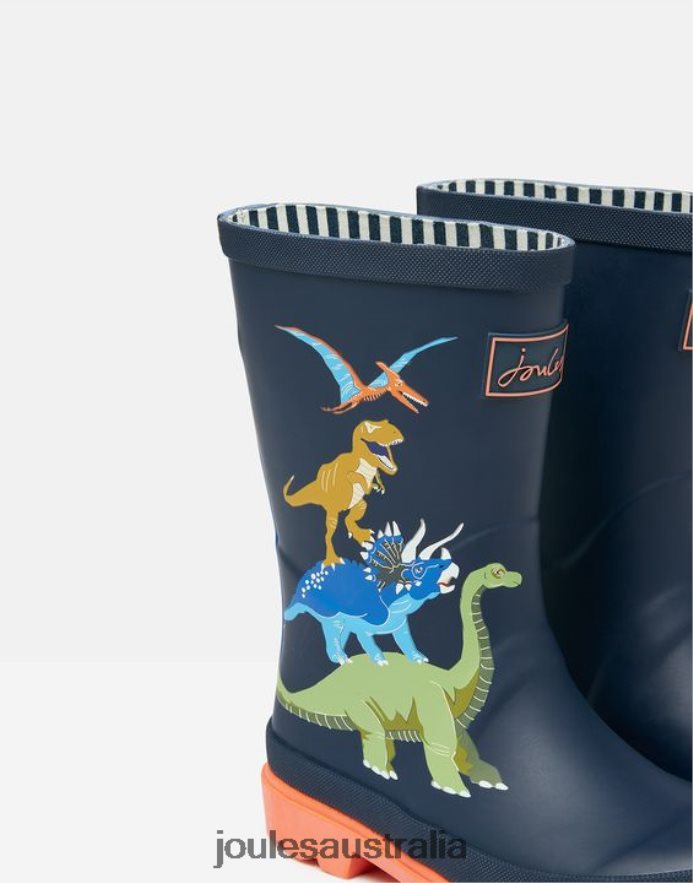 Joules Footwear Boys Printed Wellies NVVNL388 DINOSAUR FRENCH NAVY