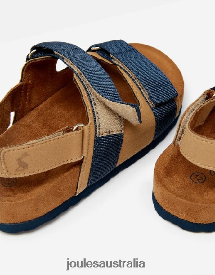 Joules Footwear Boys Toby Velcro Strap Sandals NVVNL389 TAN NAVY