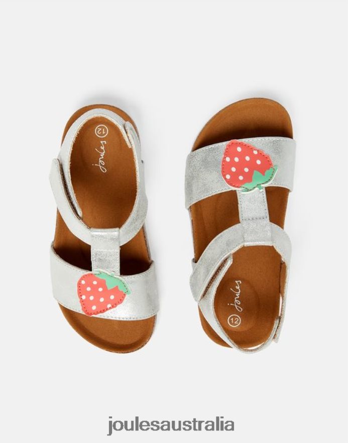 Joules Footwear Girls Scarlett T-Bar Sandals NVVNL333 SILVER