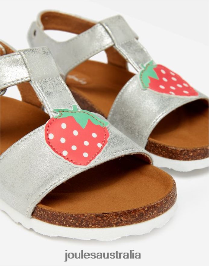 Joules Footwear Girls Scarlett T-Bar Sandals NVVNL333 SILVER