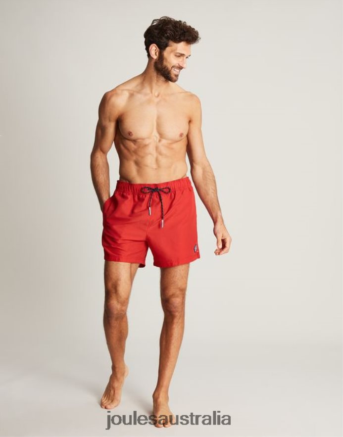 Joules Apparel Men Galley Plain Swim Trunks NVVNL234 RED