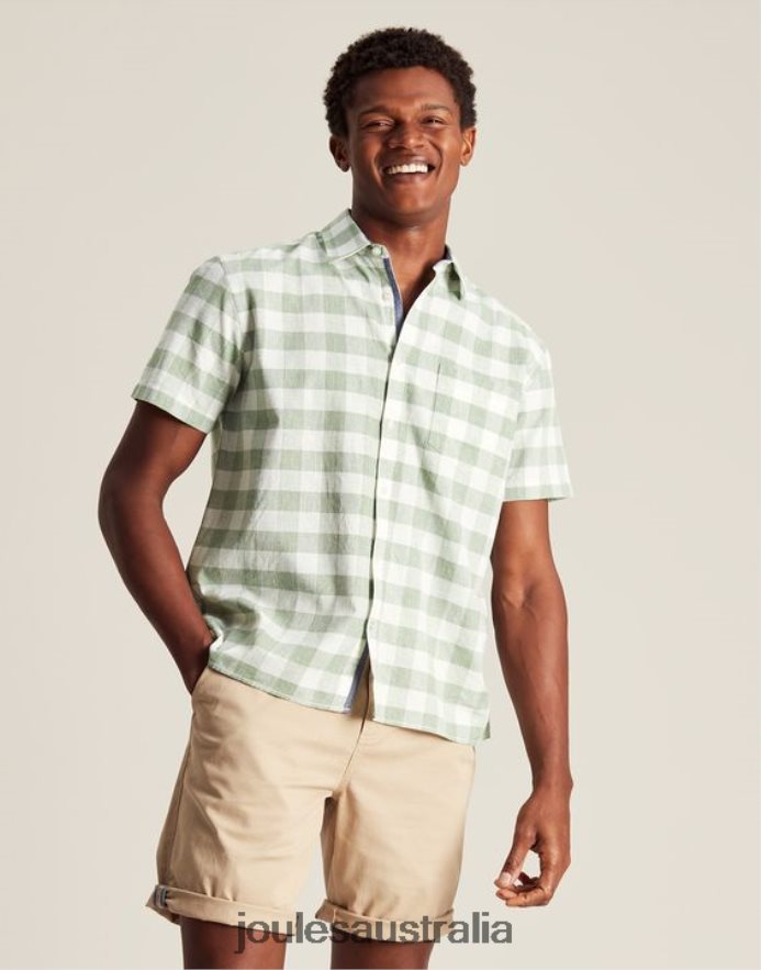 Joules Apparel Men Breaker Linen Shirt NVVNL175 GREEN GINGHAM