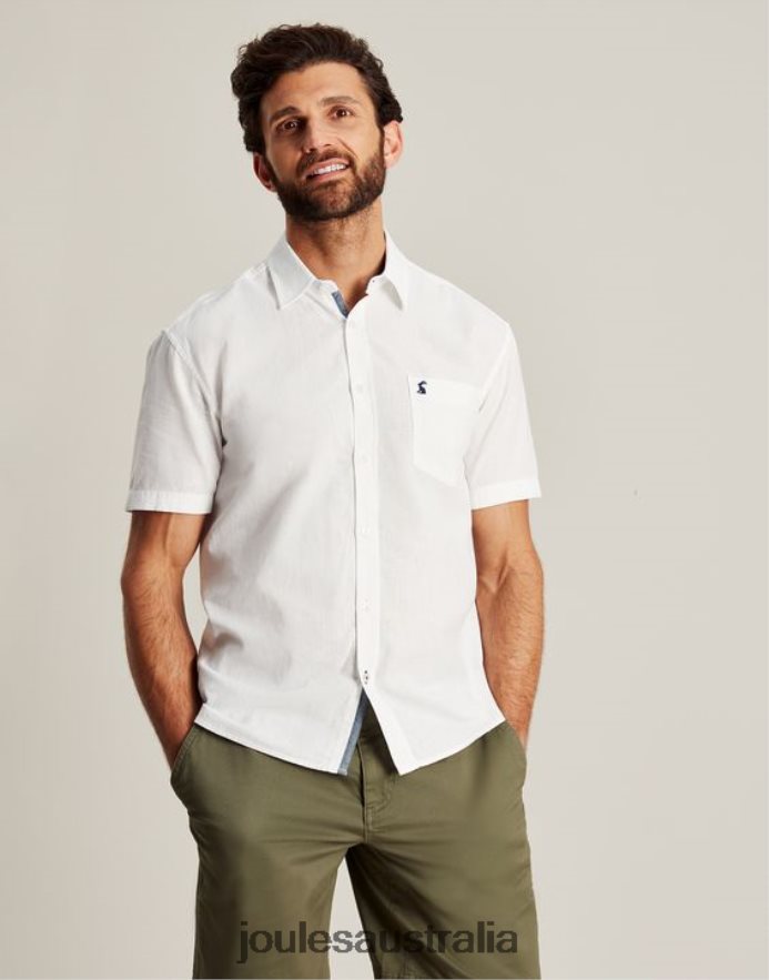 Joules Apparel Men Breaker Linen Shirt NVVNL219 WHITE