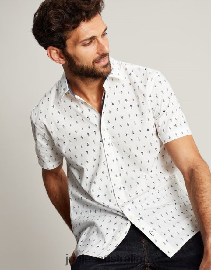 Joules Apparel Men Lloyd Classic Fit Printed Shirt NVVNL238 WHITE