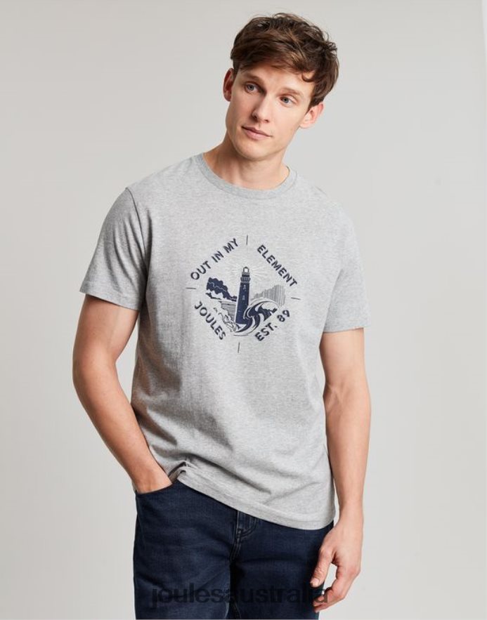 Joules Apparel Men Flynn Graphic T-Shirt NVVNL184 GREY MARL