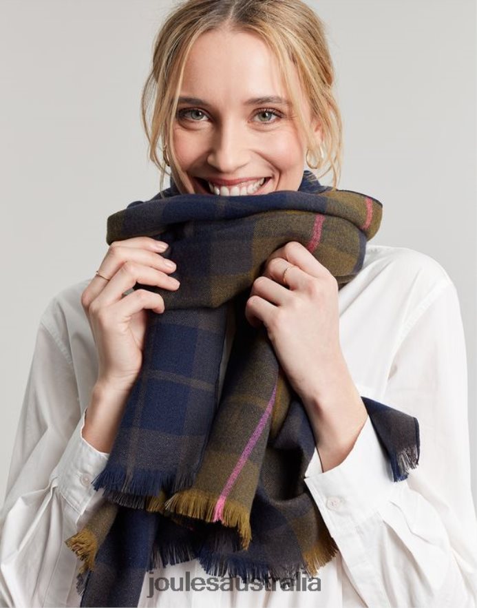 Joules Accessories Women Farnsley Brushed Scarf NVVNL118 NAVY CHECK