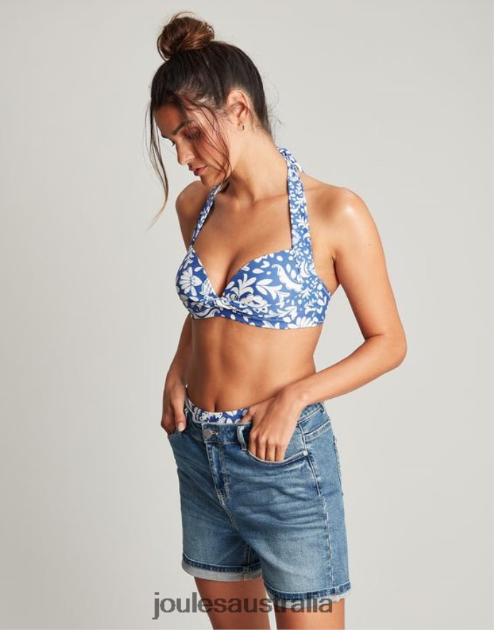 Joules Apparel Women Jasmine Bikini Top NVVNL131 BLUE MOSAIC