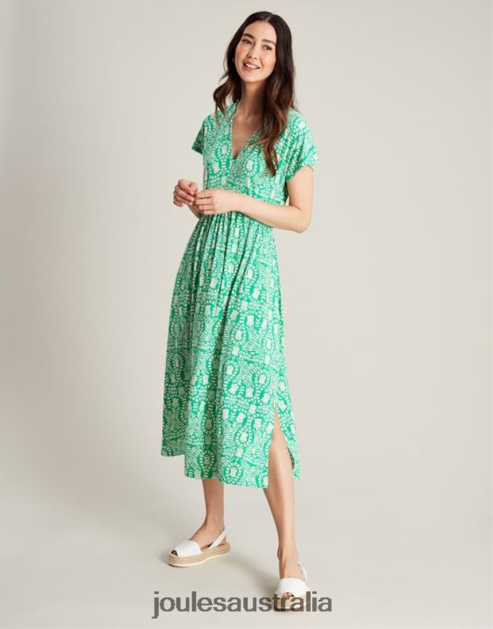 Joules Apparel Women Nia Jersey Dress NVVNL56 GREEN FLORAL