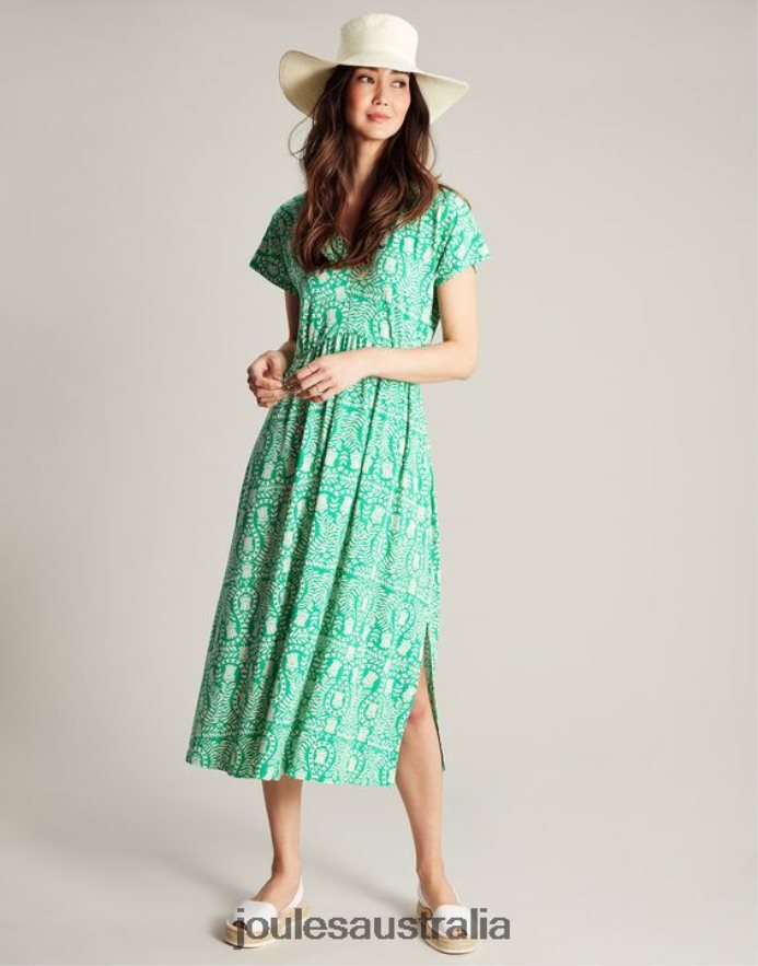 Joules Apparel Women Nia Jersey Dress NVVNL56 GREEN FLORAL