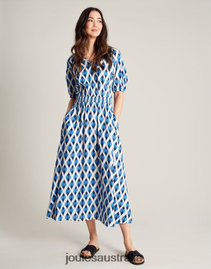 Joules Apparel Women Rochelle Dress NVVNL48 BLUE IKAT