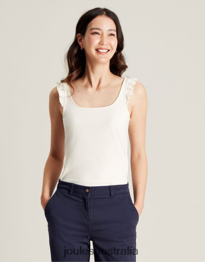 Joules Apparel Women Claire Frill Tank NVVNL130 CREAM