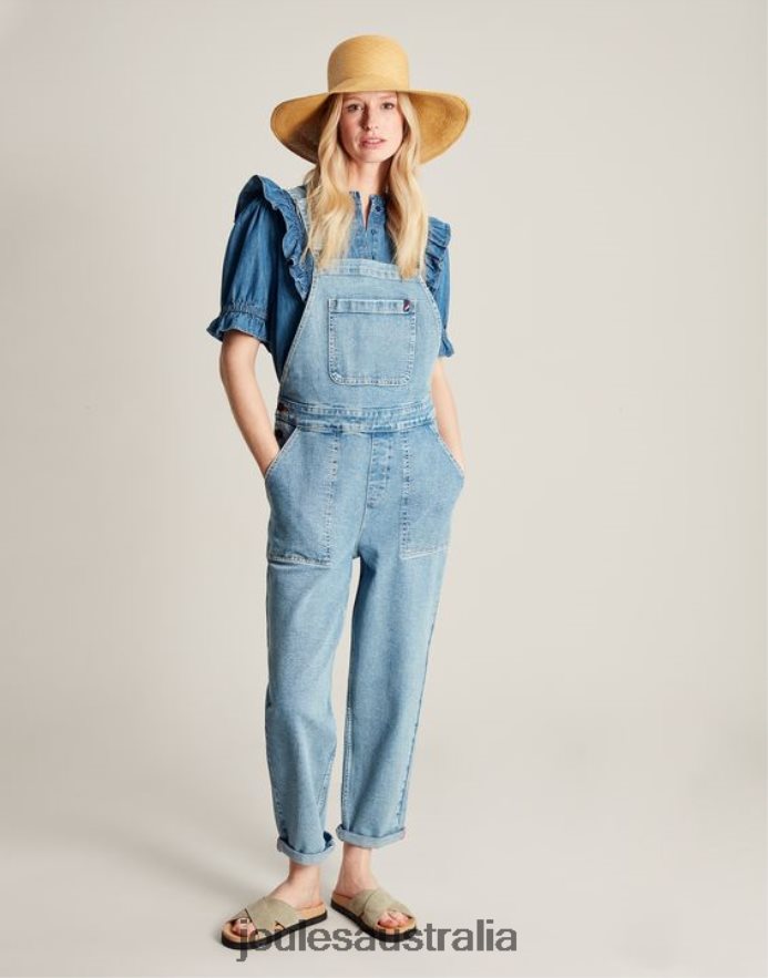 Joules Apparel Women Rampling Straight Leg Overalls NVVNL61 LIGHT INDIGO