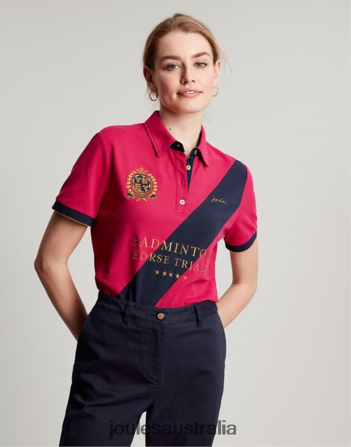 Joules Apparel Women Badminton Embellished Polo Shirt NVVNL107 DEEP RASPBERRY