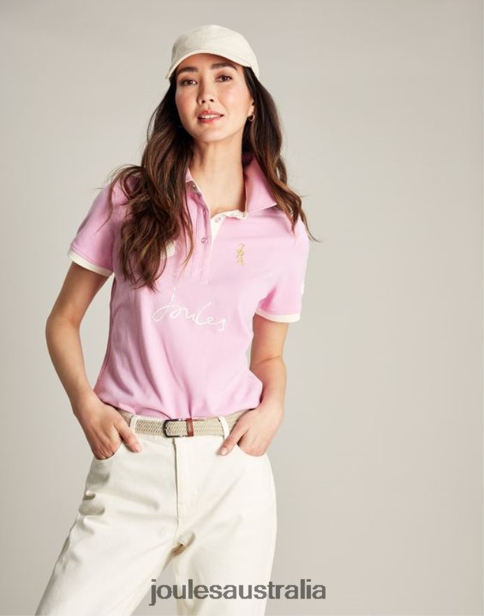 Joules Apparel Women Beaufort Polo Shirt NVVNL72 LIGHT PINK