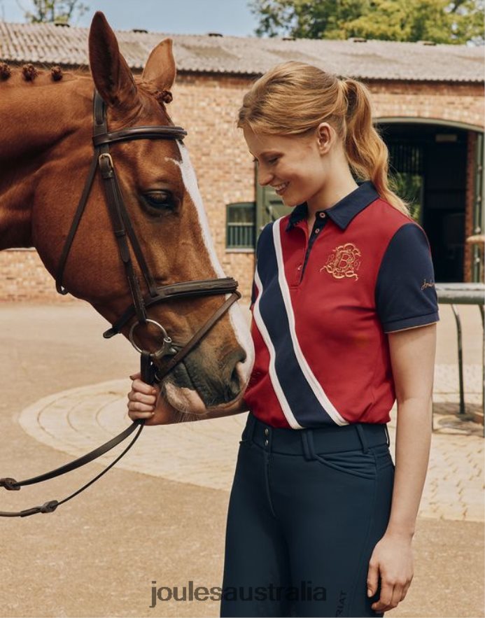 Joules Apparel Women Burghley Polo Shirt NVVNL120 DARK RED