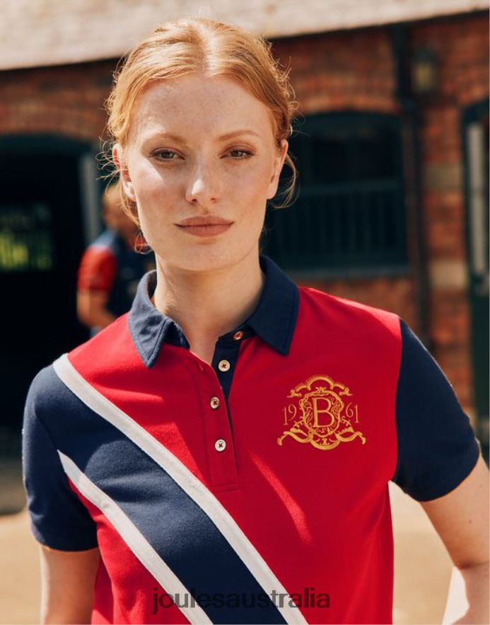 Joules Apparel Women Burghley Polo Shirt NVVNL120 DARK RED