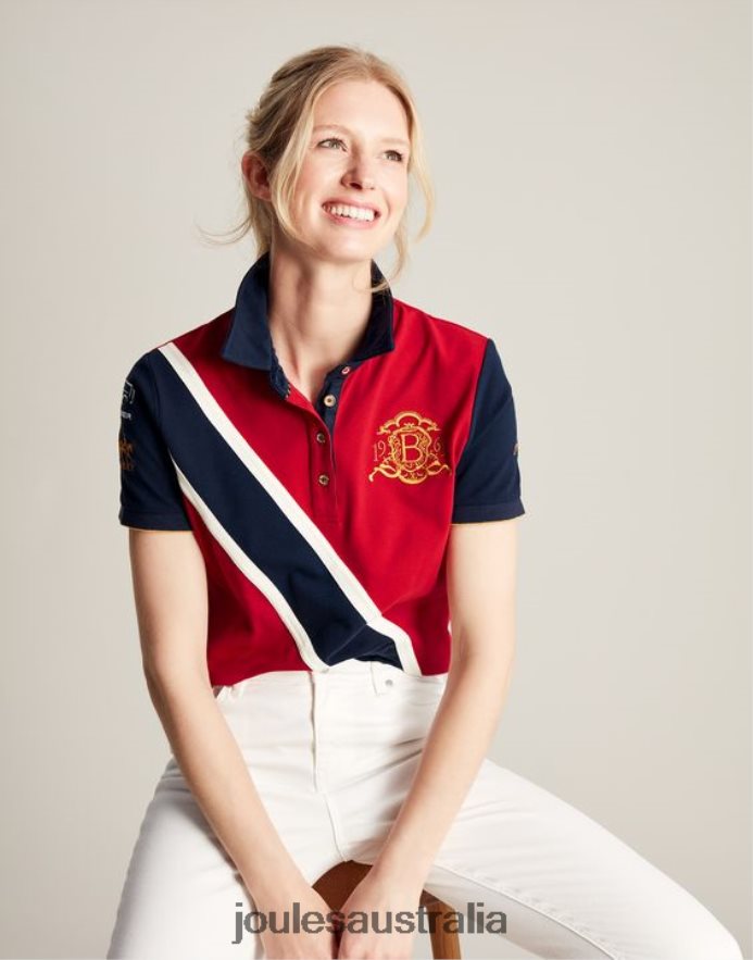 Joules Apparel Women Burghley Polo Shirt NVVNL120 DARK RED