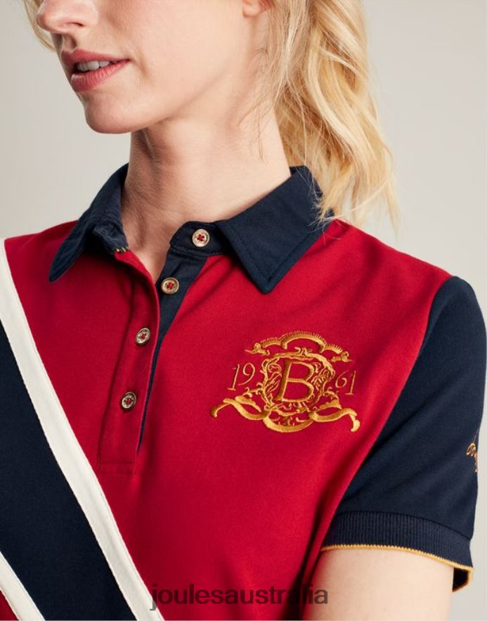 Joules Apparel Women Burghley Polo Shirt NVVNL120 DARK RED