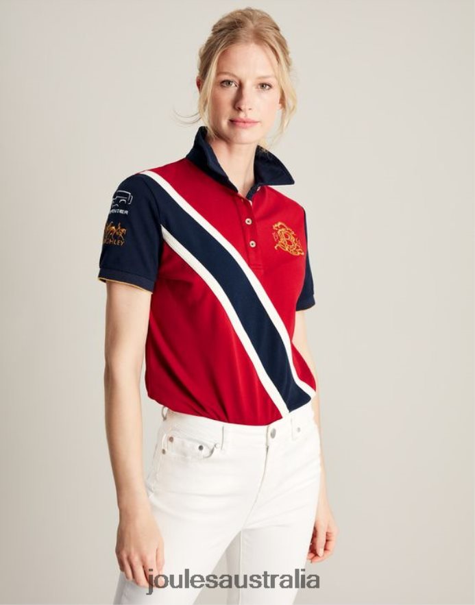 Joules Apparel Women Burghley Polo Shirt NVVNL120 DARK RED