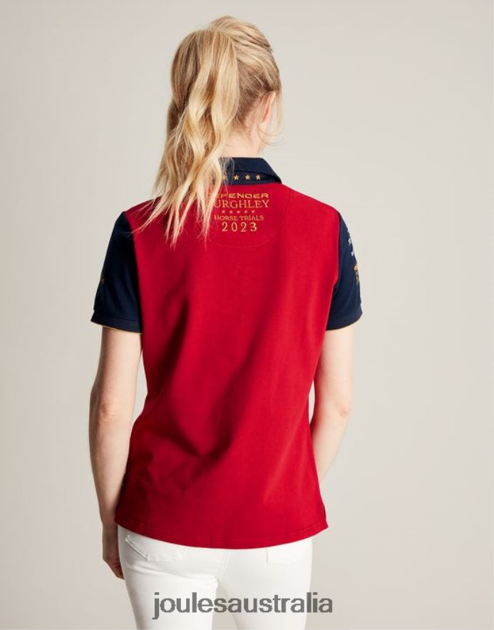 Joules Apparel Women Burghley Polo Shirt NVVNL120 DARK RED