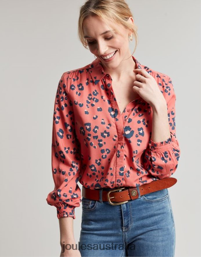 Joules Apparel Women Kalina Concealed Placket Shirt NVVNL59 RED LEOPARD